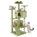 Sweetcrispy 54 Inch Cats Tree Tower, Multi-Level with Cat Scratching Post, Indoor Cat Condo with Climbing Ladder, Plush Toy, Play House for Cats, Green