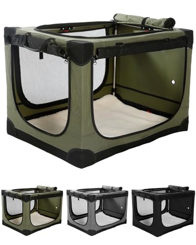 Veraste 33" L x 25" W x 25" H Collapsible Travel Dog Crate, Portable Soft Dog Kennel for Medium Large Dogs up to 60 lbs, 4-Door Foldable Travel Crate with Durable Mesh & Storage BagGreen