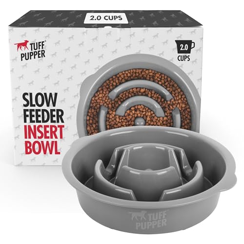 Tuff Pupper Slow Feeder Insert Bowl | Puzzle Maze Slows Down Eating | Elevated Feeder Tray Bowls | Standalone Dog Bowl | Pet Bowls Insert | Easy Clean Dishwasher Safe (2 Cups - Fits 7.5-8 Inch Hole)