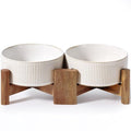 Getstar Ceramic Dog Bowls Set with Acacia Wood Stand, 3.5 Cups Pet Bowls Set of 2 for Medium Dogs, Cute Dog Raised Food Bowl, Cat Bowls
