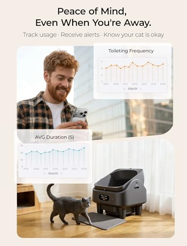 Automatic Litter Box, Cypcat Smart Self Cleaning Cat Litter Box Anti-Pinch, 10 Safety Sensors, Large Cat Litter Boxs for Multiple Cats, 5G & 2.4G WiFi, 6" LED Display, Odor Control Robot, Grey