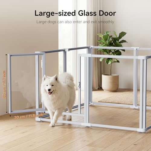 Clear Acrylic Dog Play Pen Indoor Pet Enclosure for Small Dogs & Cats, Outdoor Use with Door, Easy Assemble & Cleaning