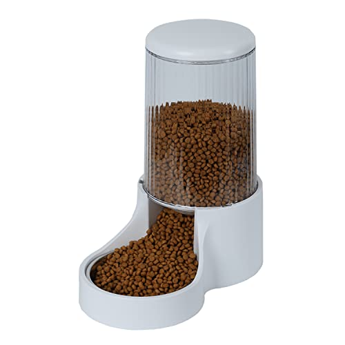 Makikuser Automatic Cat Feeder, 3.8L Large Gravity Cat Food Dispenser with Detachable Top Lid, Visible Bottle and Stainless Steel Bowl for Pets (White)