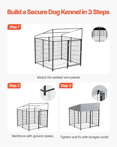 VEVOR Outdoor Dog Kennel, 3.67 x 3.78 x 4.1 ft Large Dog Kennel with Secure Lock, Outside Dogs Enclosures with UV-Resistant & Waterproof Roof Cover, Heavy Duty Pet Crate Cage Run for Large Dogs