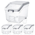 Sunnyray 4 Pcs Rice Storage Container 22 lb Airtight Flour Container with Wheels Measuring Cup Clear Pet Food Cube Dog Cat Birds Food Bin Grain Cereal Organizer Box for Dry Baking Supplies(White Lid)