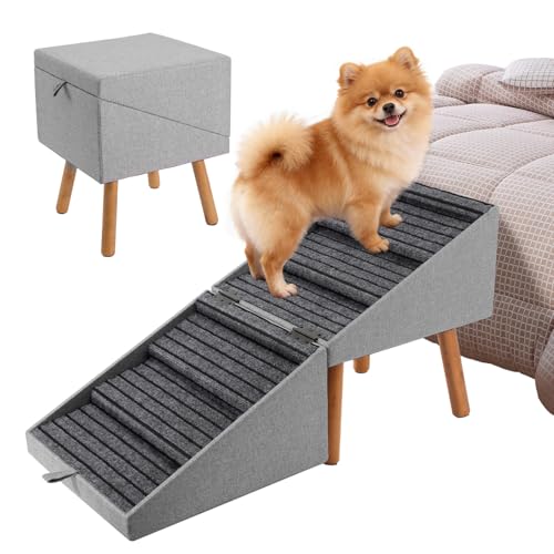 Dog Ramp for Bed & Couch, Dog Stairs 21.06 inches High for Large/Medium/Small Doggie, Foldable 2 in 1 Wooden Pet Steps for Puppy Older and Injured Dogs, Split Ottoman Design, No-Slip Surface
