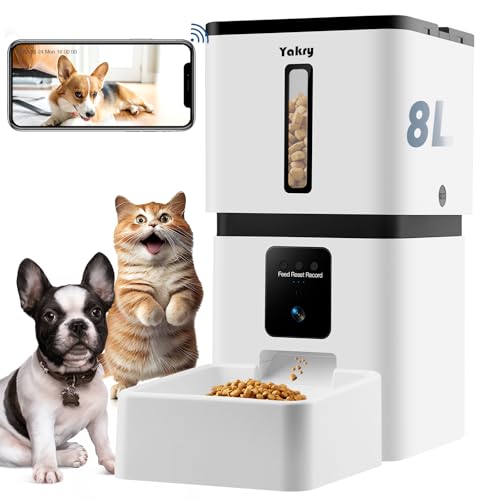 Yakry Automatic Dog Feeder with Camera - 8L/33 Cups Smart Pet Feeder for Small/Medium Dogs & Cats, 5GHz/2.4GHz WiFi App Control, 1080P HD Night Vision, 2-Way Audio, Timed Dry Food Dispenser Indoor