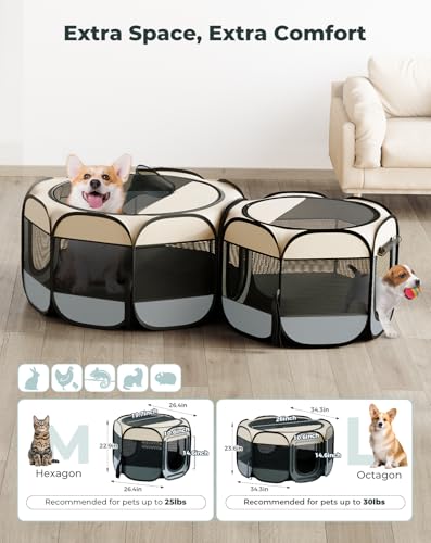 Cat Playpen, 60"x 24" Large Portable Puppy Playpen, 2-Room Foldable Dog Playpen for Indoor Outdoor Dogs, Cats, Small Animals with Carrying Case