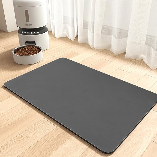 MontVoo-Absorbent Pet Feeding Mat-No Stains Pet Mat for Food and Water Bowl-Quick Dry Cat & Dog Food Mat Water Dispenser Mat-Pet Supplies Mat-Dog Water Bowl Mat for Messy Drinker,（Darkgrey,12"x19"）