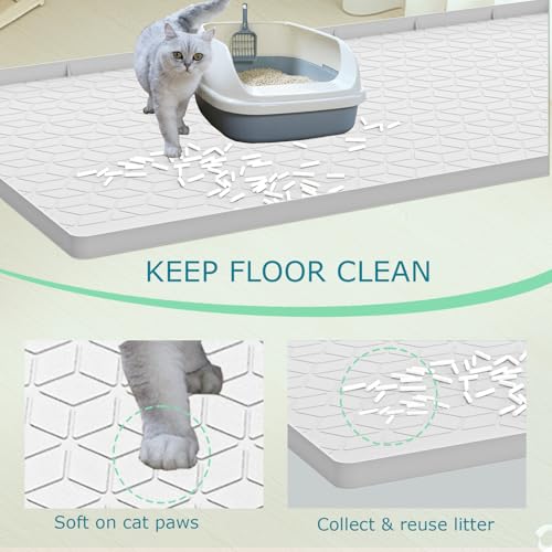 Jacooxi Cat Litter Mat for Litter Box, Silicone Large Cat Litter Trapping Mat - 34x22 in, Waterproof & Non-Slip, Durable & Easy Clean, Light Gray
