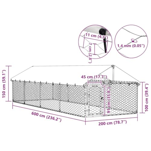 vidaXL Outdoor Dog Kennel with Roof 236.2"x78.7"x59.1"
