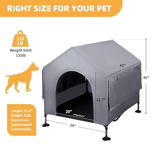 Pawmmo 42" Dog House Outdoor Indoor with Breathable Mesh Windows, 2-in-1 Outside Dog House Elevated Dog Bed Cot Dog Tent Shade Shelter, Easy to Assemble & Clean (42 INCH)