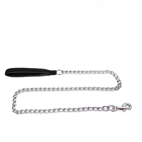 SGODA Metal Chain Heavy Duty Dog Leash, Chew Proof Dog Leash with Soft Handle for Large & Medium Size Pets Walking(4 ft. x 3.0 mm Black)