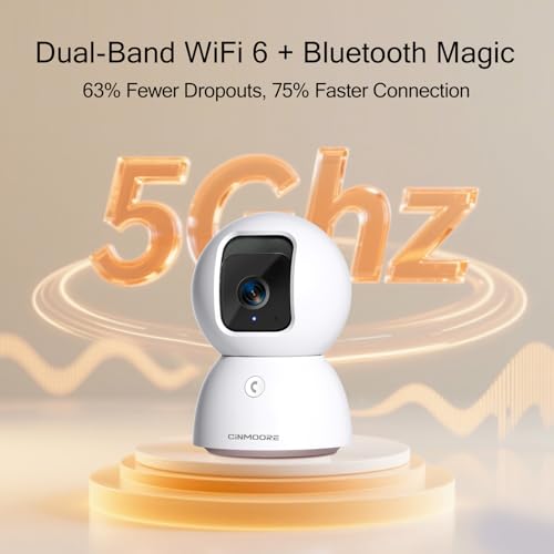 CINMOORE 5G Security Camera Indoor, 3K Pet/Dog Camera with Speaker/Phone App, PTZ WiFi Baby Monitor Cameras for Home Security, 0-Glow Night Vision 2-Way Talk, AI Tracking Facial Recognition Time Lapse