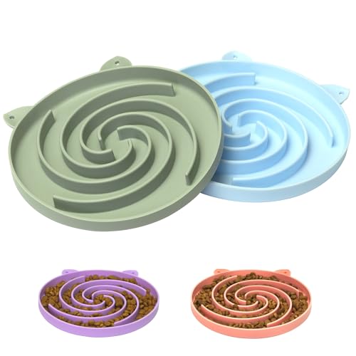Bifeaw Slow Feeder Cat Bowl, Easy to Clean Silicone Bowl, Ideal for Dry and Wet Food (Green and Blue)