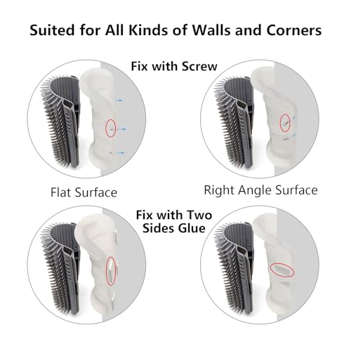 Miwoowim Extended (6.1") 2 Pack Self Grooming Cat Brush - Wall Corner Scratcher with Massage Combs for Long and Short Fur Cats, Kittens (Grey)