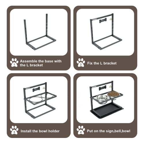 Elevated Dog Bowls with Slow Feeder for Large Dogs – Adjustable Raised Stand with 2 Stainless Steel Bowls & Spill-Proof Mat, Non-Slip Dog Feeder for Large & Medium Dogs (Black)