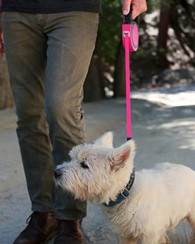 Taglory Retractable Dog Leash, 16ft No Tangle Leash Retractable for Small Medium Dogs Up to 44 lbs, One-Handed Brake, Pause, Lock, Pink