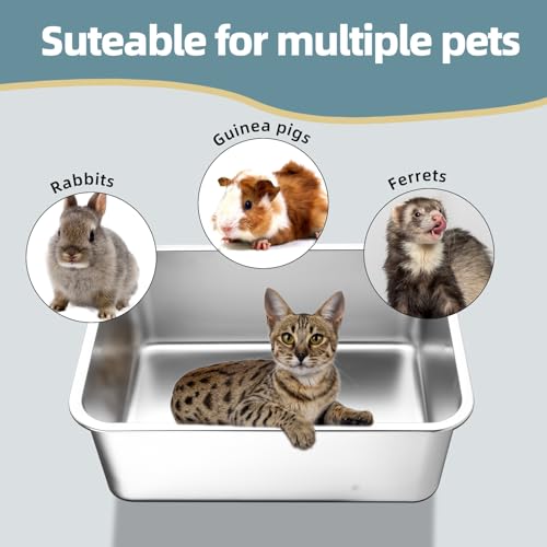 Stainless Steel Cat Litter Box - Large Metal High-Sided Pan for Cats, Pets, Non-Stick, Odor-Free, Easy to Clean, Splash-Proof, Durable (17.7" L x 13.8" W x 6" H)