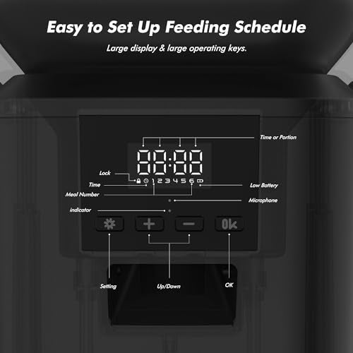Automatic Dog Feeder - 8L/34 Cups Large Capacity Automatic Cat Food Dispenser with LCD Screen, Large Food Tray, Battery Operated, Timed Cat Feeder, Up to 50 Portions 6 Meals Per Day, Keeps Fresh