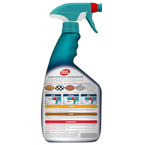 Simple Solution Hard Floor Extreme Pet Stain and Odor Eliminator Spray, Dog and Cat Enzyme Cleaner, Pro-Bacteria Cleaning Power, Strong Urine, Pee and Poop Smell Remover for Hardwood Floors, 32 oz