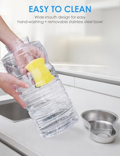 Heouvo 2.5 Gallon Automatic Dog Water Dispenser【Wide Mouth for Easy Hand-in Cleaning】【Removable Stainless Steel Bowl】, Gravity Refilling Large Capacity for Cats and Dogs, Multi-Pet Homes