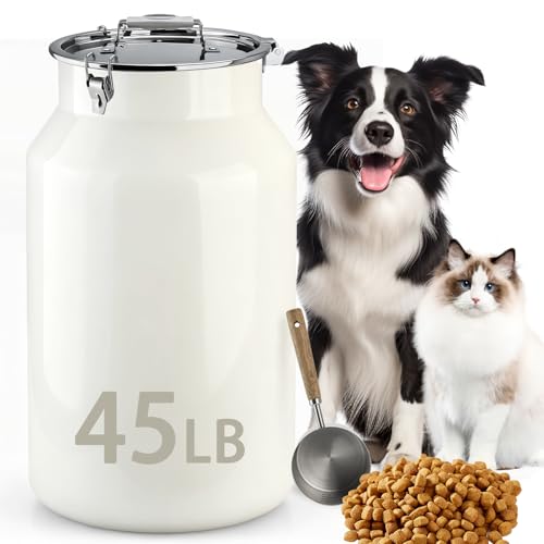 Aloxina Dog-Cat Food Storage Container 45 lb/48 Qt, Large Stainless Steel Pet Food Bin with Airtight Lid & Scoop Included, Durable 304 Metal Storage for Dogs & Cats