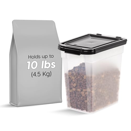 IRIS USA Airtight Dog Food Storage Container, WeatherPro, Up to 10 lbs, for Dog Cat Bird and Other Pet Food Storage Bin, Keep Fresh, Translucent Body, Made in USA, Clear/Black