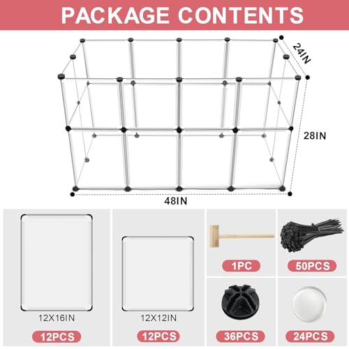 24 Panels Portable Small Animals Playpen,48"x 24"x 28" Transparent Pet Playpen,Portable Plastic Enclosure,Puppy Play Pen for Indoors Outdoor Pet Fence for Guinea Pigs,Bunny,Ferrets,Hamsters,Hedgehogs