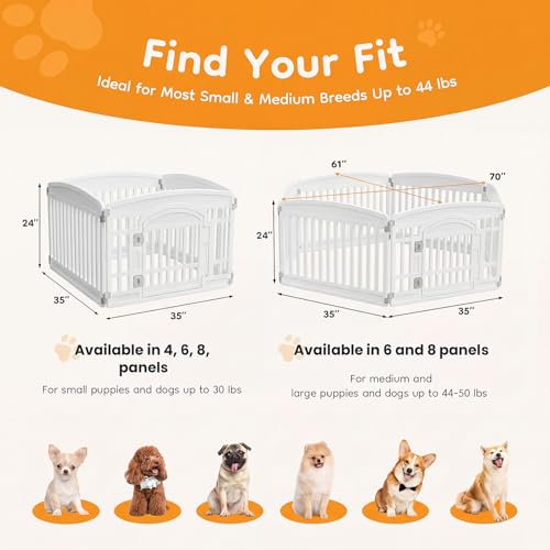 NEWBULIG Dog Playpen 4-Panel, 24IN Puppy Playpen, Stable Dog Play Pen Indoors/Outdoor with Secure Locking Door, Plastic Pet Fence for Small & Medium Dogs