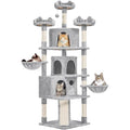 Yaheetech 76.5in Multi-Level Large Cat Tree, Big Cat Tower with 3 Condos, Cozy Plush Perches, 9 Sisal Scratching Posts and Ladder, Activity Center for Large Kitties, Light Gray