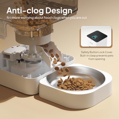 VOLUAS Automatic Cat Feeders - Timed Pet Feeder for Cats and Dogs with Dry Food Dispenser, Desiccant Bag, Programmable Portion Control, 4 Daily Meals, 10s Voice Recorder