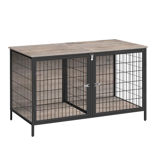 MAHANCRIS Dog Crate Furniture for 2 Dogs, 43.3" Dog Kennel with Removable Divider, Heavy Sturdy Dog Furniture Style Double Cage for Small Medium Dog, Indoor Pet House End Table, Greige DCHG1201