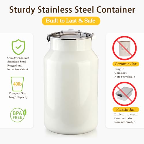 Aloxina Dog-Cat Food Storage Container 40 lb/38 Qt, Large Stainless Steel Pet Food Bin with Airtight Lid & Scoop Included, Durable 304 Metal Storage for Dogs & Cats