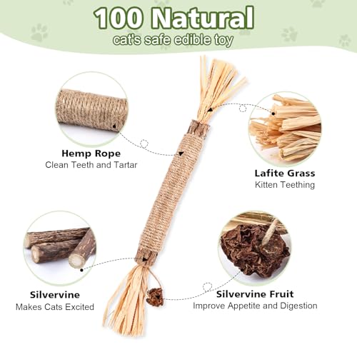 WOUSEDO 6 Pack Silvervine Sticks Cat Toy, Natural Chew Stick for Dental Care Teeth Cleaning,Matatabi Cat nip Treat Toys for Indoor Cats& Kittens