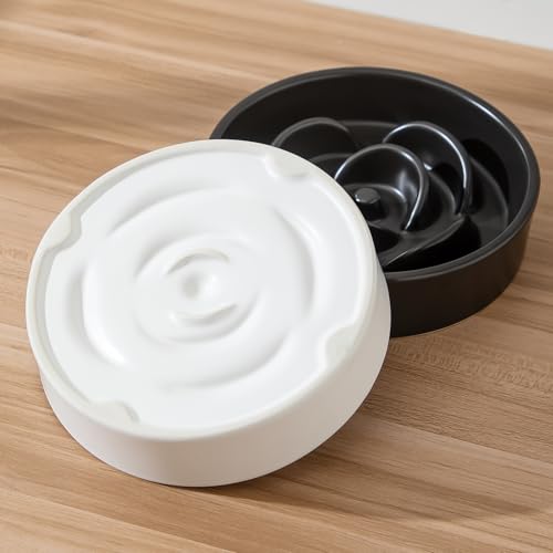 Welloyed 6'' Ceramic Slow Feeder Dog Bowls - Petal Shape Modern Dog Food Dish for Cats and Small Breed Dogs, Puzzle Maze Bowl to Slow Down Eating, Anti-Gulping, Dishwasher & Microwave Safe, White