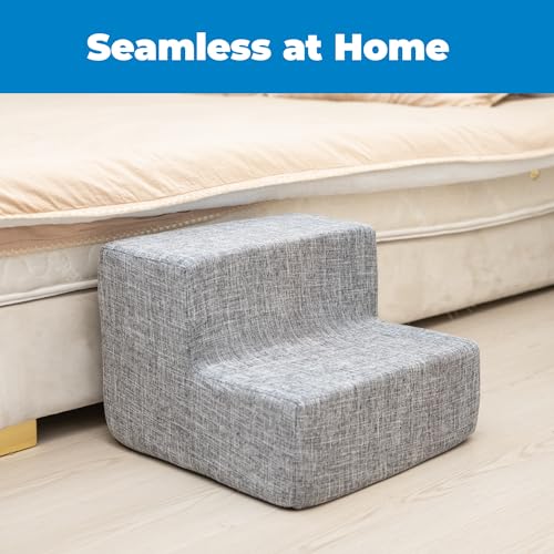 Best Pet Supplies Dog Stairs & Steps - Foam Steps for Small Dogs & Cats, Non-Slip Indoor Balanced Pet Step Support, Dog Ramp, No Assembly, Ash Gray Linen, 2-Step (12-inch Height)