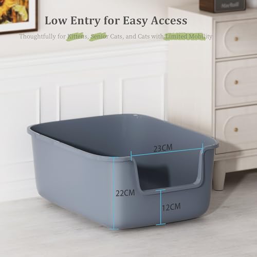 Vealind Large Cat Litter Box High Sided Entry Cat Litter Pan 50 x 40 x 22 CM, Anti-Splashing Deep Tall Cat Boxes for Indoor Cats Basics Kitty Litter Box (Grey)