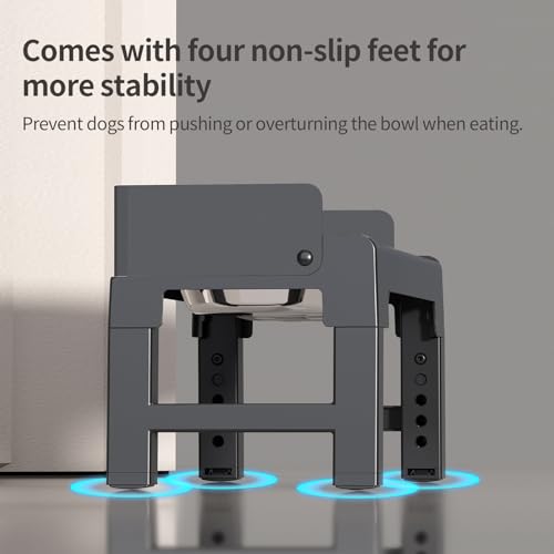 PAKEWAY Elevated Dog Bowls, Spill Proof, Tiltable Dog Feeder with 2 Stainless Steel Bowls, 6 Height Adjustable Raised Bowl