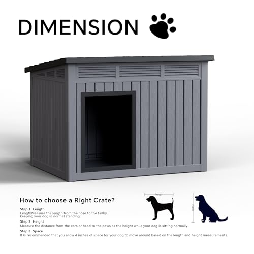 Jatindear Dog House Indoor Outdoor, Waterproof Dog House for Small to Medium Dogs,Easy to Assemble and Clean, Doghouse with Air Vents and Elevated Floor,Openable at The Top,Grey,32.2"×25.12"×24.13"