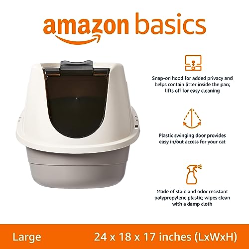 Amazon Basics No-Mess Hooded Enclosed Cat Litter Box with Odor Control and Swinging Door, Large, 24" x 18" x 17", Multicolor