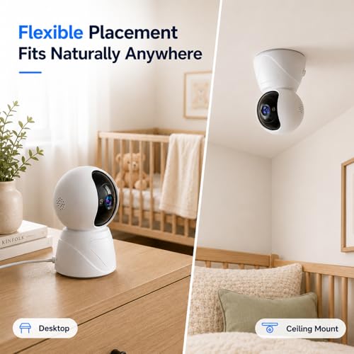 GUOANVISION Baby Monitor with Camera and Audio, 3MP Baby Camera for Room, 355° Pan Tilt, Smart Motion Tracking, 3X Zoom, Color Night Vision, Two-Way Talk, 5G/2.4G WiFi, SD/Cloud