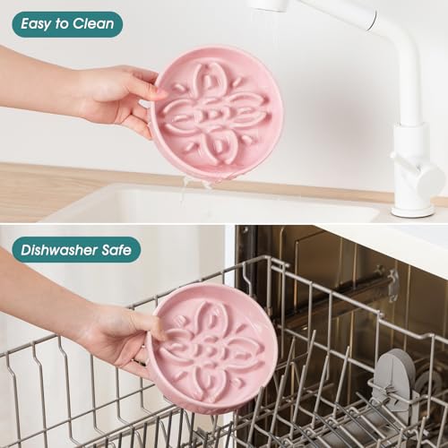 vancasso Ceramic Slow Feeder Dog Bowls, Puzzle Dog Food Bowls with Floral Maze, Anti -Slip Pet Food Dish for Small Breed, 0.6 Cups, Pink