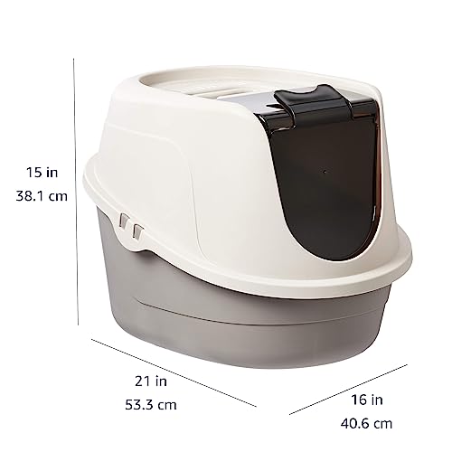 Amazon Basics No-Mess Hooded Enclosed Cat Litter Box with Odor Control and Swinging Door, Standard, 21" x 16" x 15", Multicolor