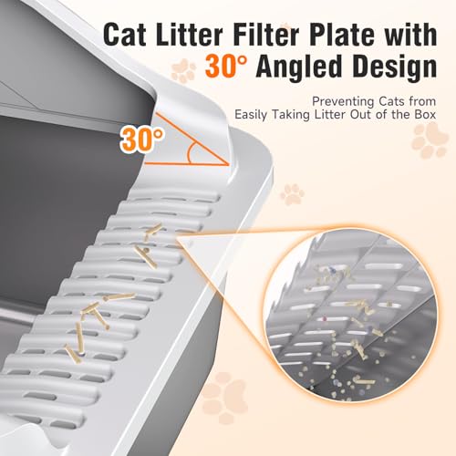 2PACK Stainless Steel Cat Litter Boxes, XL Large Metal Litter Box with High Sides Lid, Odor Free Litter Pan Include Scoop Easy Cleaning Anti-Scratch Kitty Cat Box Anti-Urine Leakage, Non-Sticky