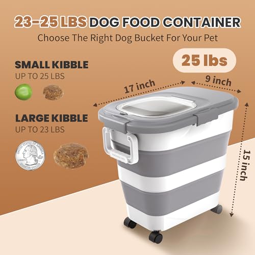 DDMOMMY 23-25 Lbs Airtight Dog Food Storage Container,Collapsible Dog Food Container with Lid,Wheels,Handle,Large Pet food storage Container with Scoop,Small Food Container for Dog Cat