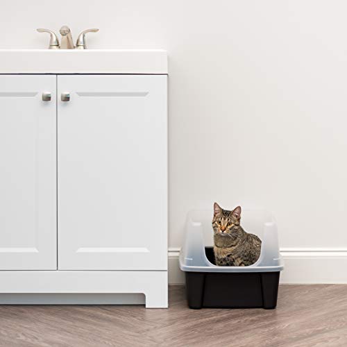 IRIS USA Cat Litter Box Large Open Top with High Sided Walls Tall Scatter Shield Scoop Included Easy Clean Plastic Pan Stain Resistant for Big Cats Kittens Indoor Multi-Cat Households