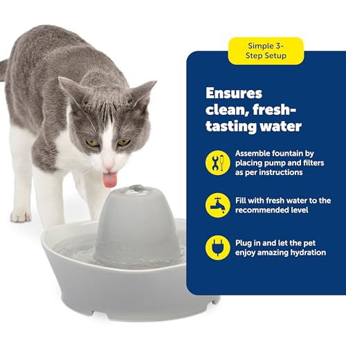 PetSafe Ceramic Pet Fountain – for Cats and Small Dogs – 60 Oz Water Capacity – Whisper-Quiet Water Flow – Great for Shy or Timid Pets – Fresh, Filtered Water