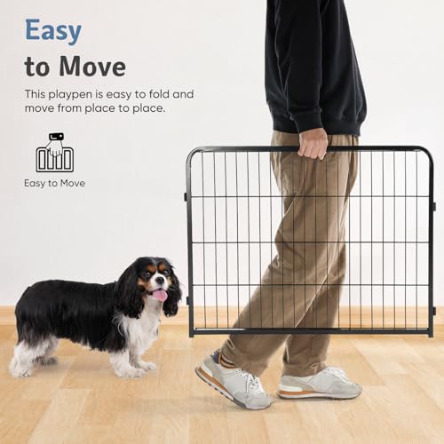 DUMOS Dog Playpen Indoor, Metal 32 Inch 8 Panels Foldable Pet Fence with Door, Outdoor Small Medium Large Dog Puppy Portable Exercise Play Pen for RV Camping, Trips, Play Yard