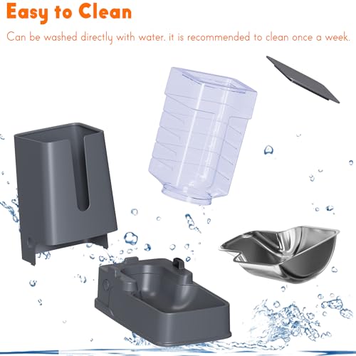 Hipidog Cat Food Dispenser and Cat Water Dispenser Set with Stainless Steel Bowls Gravity Dog Feeder for Small Medium Big Cat Dog Pet Puppy Kitten, 1 Gallon x 2